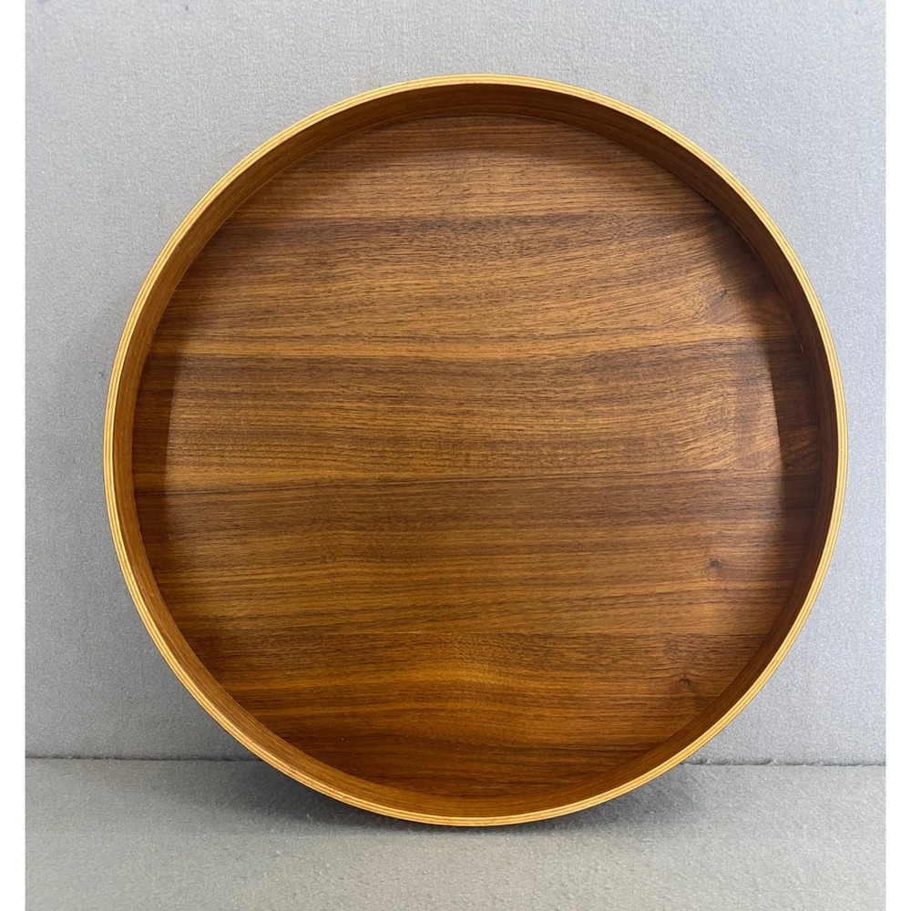 IKEA OMBONAD Round Walnut Serving Tray Platter 16.5" Brown Wood Grain Mid Mod